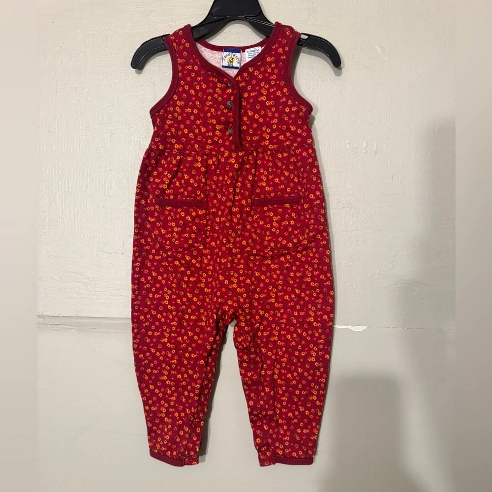 Vintage Sprockets Red‎ Floral Overalls Size 24 months
